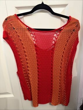 Zara crotchet top Red and Orange Knit Sleeveless V-Neck Top